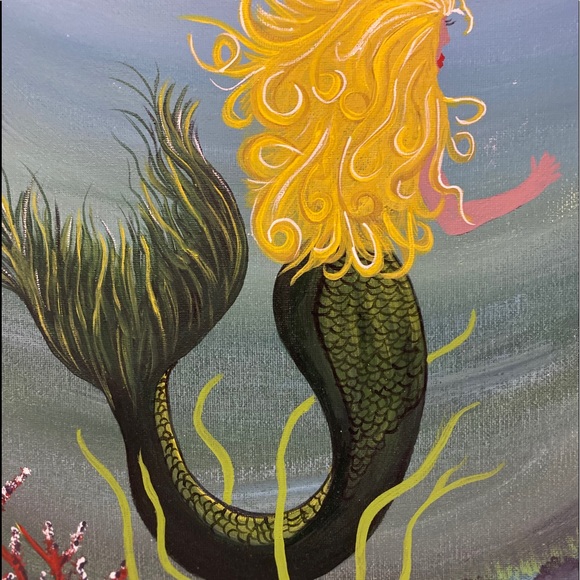 Mermaid Hand Crafted painting 11 x 14“ canvas board w acrylics wall art nautical - Picture 3 of 8